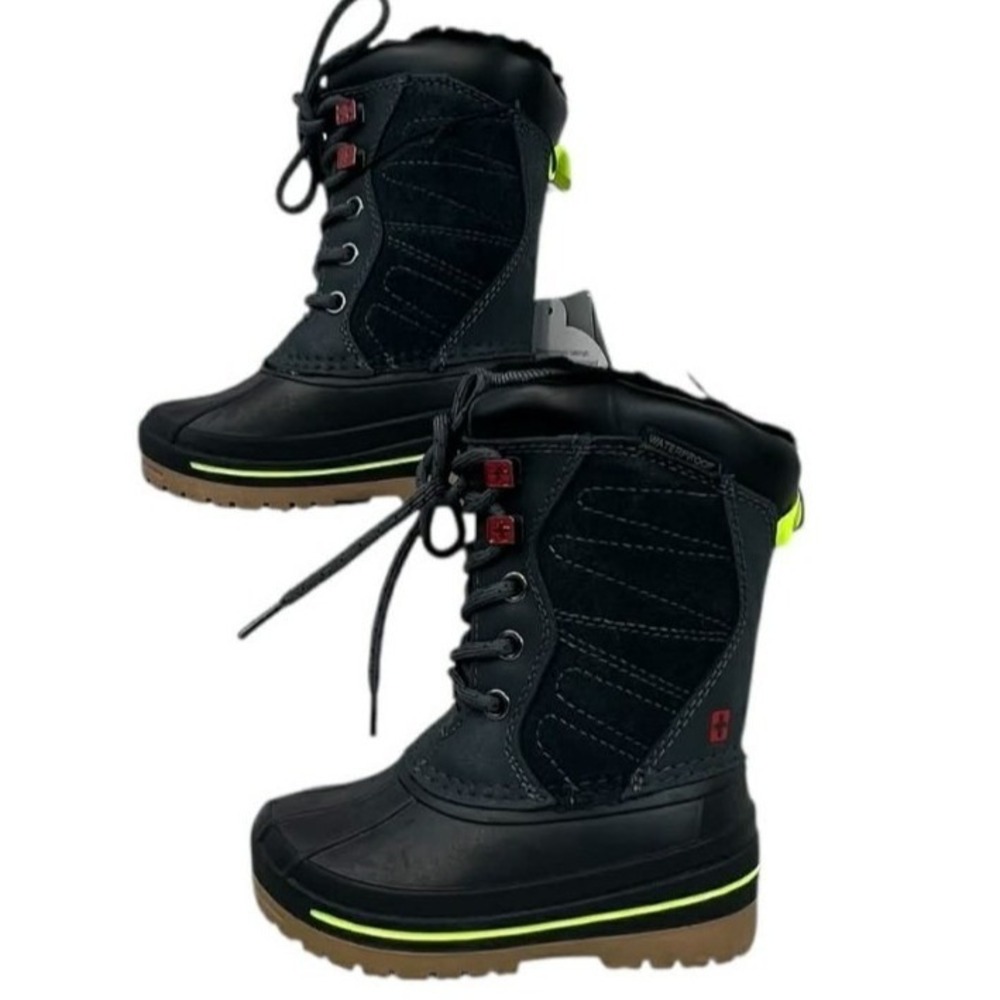 Swiss Tech 7 Black Grey Waterproof Suede Winter Snow Boots Insulated Kids  NWT‎
